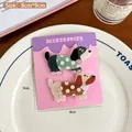 Cute Japanese style dog hair clips in black and beige polka dots on display card - 4# Polka Dot Dog Set