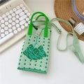 Sac à téléphone en tricot avec pois verts et motif de feuille de zongzi détaillé - Motif Zongzi à Pois Verts