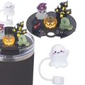 Halloween style acrylic nameplate for 40oz tumbler with ghost straw cover and pumpkin motif - 40OZ-Halloween Black Ghost Castle