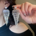Boucles d'oreilles longues à pompons en cristal avec strass étincelants et design luxe - 55# Tige d'oreille en argent - Argent