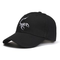 Classic black cotton baseball cap with white scorpion embroidery and curved brim - One Size (55-58cm) / Black