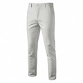 Detailed view of light grey slim straight casual cotton pants with smooth twill texture - EU 36 / Apricot