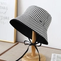 French style fisherman hat in black and white check pattern with a wide brim - M (56-58cm) / Black & White Check