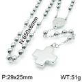 Collar rosario plateado con colgante de cruz y medalla de María, acero inox 650x6mm - Plata (KN117693-Z)