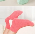 Plush coral fleece crew socks for men in mint green and coral pink soft microfiber - Watermelon red