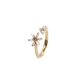 Gold-plated adjustable ring featuring floral and heart designs with micro-set cubic zirconia - Six-Petal Flower Heart (CR0434DX) / Adjustable Open