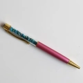 Detail of creative ballpoint pen featuring turquoise crystal stones and gold accents - Apatite / 14cm Black Ink Refill