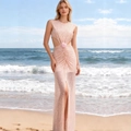 Abito da sera rosa con paillettes senza maniche con cut-out in vita e decoro floreale - M / Rosa Loto