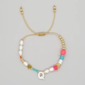 Handmade woven evil eye bracelet featuring shell letter Q and colorful crystal beads - Letter Q Style (ZZ-B24061901Q-F)