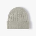 Light gray cable knit beanie featuring thick cuffed brim and cozy thermal lining - One Size / Beige