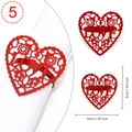 Red hollow heart napkin ring with LOVE design and floral patterns for wedding tables - Red Heart LOVE Hollow