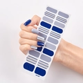 Detailed view of self-adhesive blue and gold striped nail stickers on a white background - Blue White Grey Gold Stripe Style (SS-035)