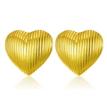 Chic golden heart stud earrings with vertical striped texture in polished stainless steel - Vertical Wave Heart