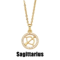 Collier Sagittaire doré avec pendentif rond évidé serti de diamants et symbole de flèche - Sagittaire