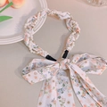 Serre-tête à fleurs avec chaîne de perles et nœud rose pour femme, style élégant d'été - Beige Floral