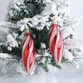 Adornos navideños rojos en forma de gota con purpurina dorada en rama nevada - Cono de Sarga / 2 Piezas/Juego