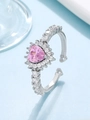 Adjustable silver ring with heart-shaped pink gemstone and pavé cubic zirconia - Gorgeous Pink Heart Zirconia Ring (10116) / Pink
