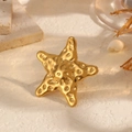 Adjustable golden stainless steel open ring featuring a textured starfish design - Starfish Style (J1203-3)