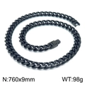 Black stainless steel Cuban link chain necklace, 9mm width and 760mm length punk style - 760mm x 9mm (KN225287-Z)