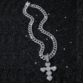 Collana hip hop con pendente a croce d'argento e cuori tempestata di zirconi brillanti - Collana d'Argento + Pendente a Croce a Cuore