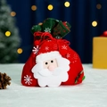 Christmas Santa Claus drawstring gift bag in red plush fabric with 3D applique - Snowflake Fabric Santa