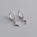 Sparkling S925 silver star and moon drop earrings with zircon paving for women - 6-Silver Asymmetric Moon Star