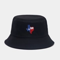 Dettaglio del ricamo della bandiera del Texas su un cappello a secchiello nero - Taglia unica / Nero