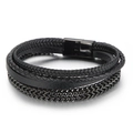 Bracciale multistrato da uomo in pelle nera intrecciata e catena d'acciaio con chiusura magnetica - Nero (KB144446-KFC)