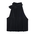 Haut licou chic en velours noir avec un nœud élégant et une coupe sans manches dos nu - XS / Noir