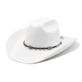 White wide brim western cowboy wool felt hat with ethnic style turquoise bead band - M(56-59CM) / White