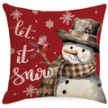 Weihnachts-Kissenbezug in Rot mit Schneemann-Motiv und Let it snow Schriftzug Deko - Roter Schneemann / 1 Stück