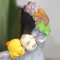 Miniature cute animal figurines for monitors and cars featuring yellow duck and white cat - Set of 8 Papa Party Animals