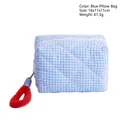 Borsa cosmetica trapuntata a quadri blu con cerniera in peluche rossa, 16x11x11cm - Pochette a Cuscino Blu