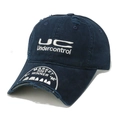 Detailed embroidery on distressed navy canvas baseball cap with vintage worn-out finish - M (56-58cm) / Navy Blue