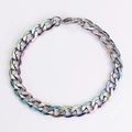 Macro shot of 7mm rainbow cuban link chain bracelet with a secure lobster clasp - Brushed Cuban Link Style / Multicolor Bracelet
