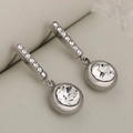 Silver square and round crystal tassel drop earrings with sparkling clear cubic zirconia - Silver + 3D Round with Rhinestone