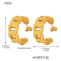 Dettaglio degli orecchini a catena a forma di C in acciaio inossidabile dorato 18K - Stile Catena Curb Spessa(F855) / Oro