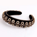 Baroque style headband in black velvet finish with sparkling gold and crystal rhinestones - Black