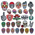 Assorted skull embroidered patches with colorful sugar skull and artistic DIY designs - Full Set (28 pcs)