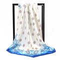 Elegant white satin square scarf with blue paisley print and border detail - Blue Edge Red White Paisley (012)