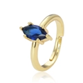 Adjustable gold band ring with a marquise cut blue gemstone in a four-prong setting - Adjustable Open / Blue Marquise
