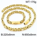 Golden hip hop chain set with 650x8mm necklace and 220x8mm bracelet, 175g weight - Gold
