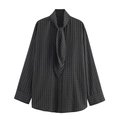 Modern grey and black plaid long sleeve shirt with matching scarf collar detail - XS / Black Plaid