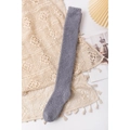 Single grey coral fleece over-knee sock in soft plush fabric on beige knit blanket - One Size / Dark Gray