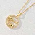Golden Mama pendant necklace with zircons and children's silhouette on white background - Round Mama/Mother & Child Figures/White Zirconia