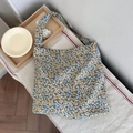 Canvas tote bag with yellow and blue floral pattern and wide shoulder strap - Yellow Blue Floral(23#)