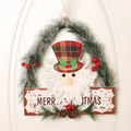 Weihnachtskranz mit Weihnachtsmann im Karo-Hut und Merry Christmas Schild an der Tür - Großer Kopf Weihnachtsmann Kranz - Ohne Licht
