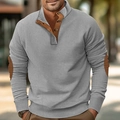 Grauer Strickpullover mit braunem Cordkragen und Ellbogen-Patches für Herren - Hellgrau
