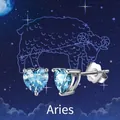 Aries heart-shaped light blue zircon stud earrings in 925 sterling silver with S925 stamp - 925 Silver / March: Aquamarine (Aries)