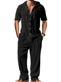 Ensemble décontracté pour hommes en coton et lin noir avec sweat à capuche et pantalon - S / Noir